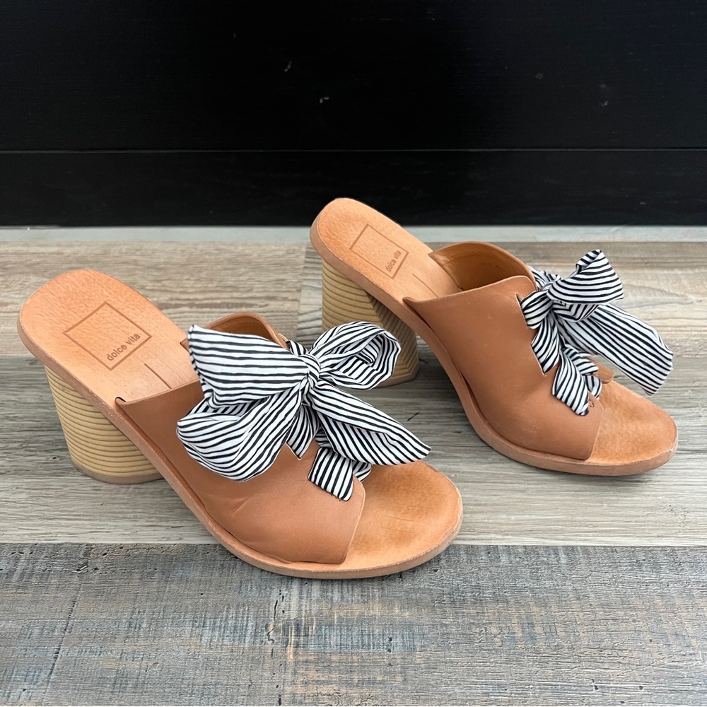 Dolce Vita tan leather sandals platform pinstriped - Picture 2 of 9